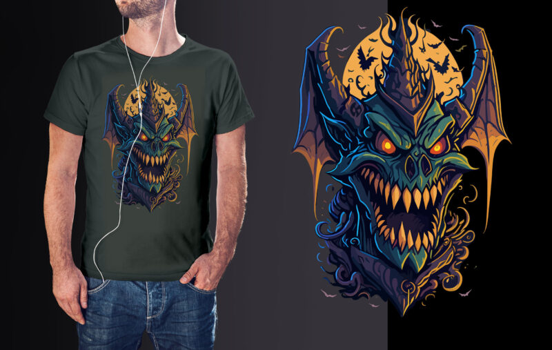 Spooky Gargoyle Monster Halloween Tshirt Design