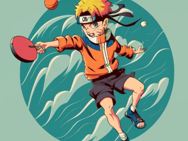 Give me designs for t-shirt print of anime character naruto takahasi playing table tennis