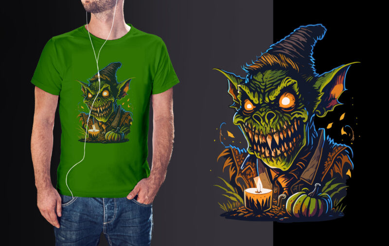 Spooky Green Goblin Monster Halloween Tshirt Design