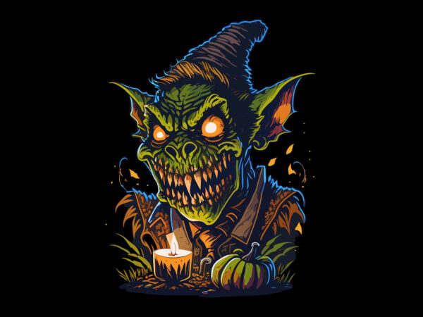 Spooky green goblin monster halloween tshirt design