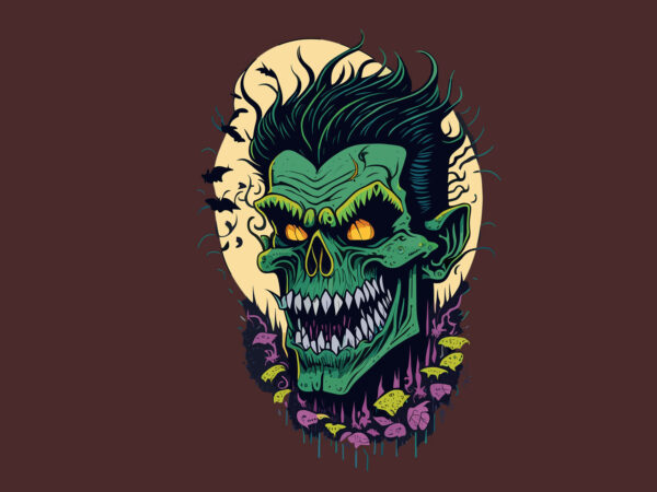 Spooky halloween green monster tshirt design