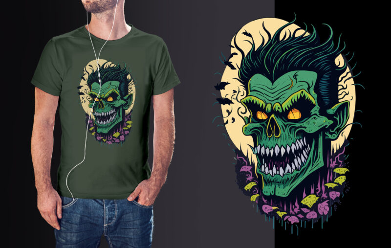 Spooky Halloween Green Monster Tshirt Design