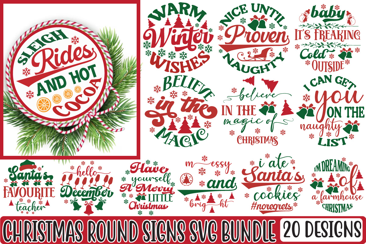 Christmas Round Signs Svg Bundle Buy T Shirt Designs