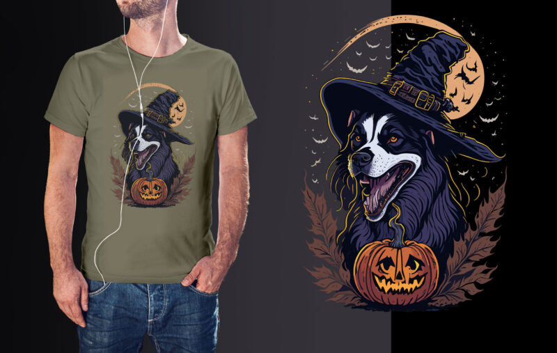 Spooky Pumpkin Dog Halloween Tshirt Design