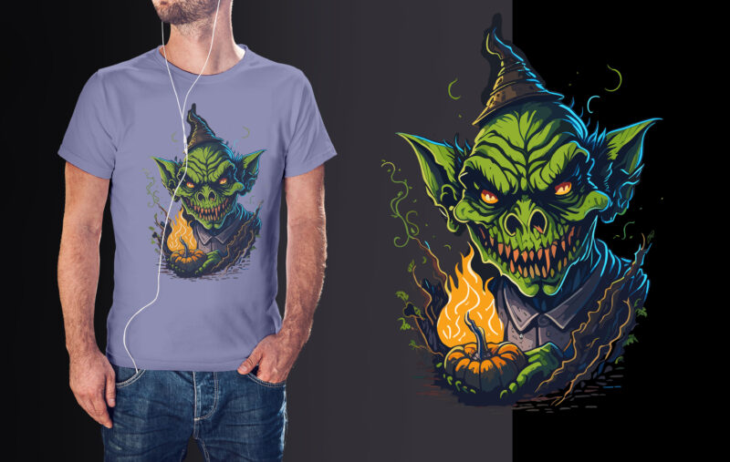 Spooky Pumpkin Goblin Halloween Tshirt Design