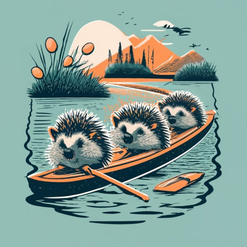 round t shirt design of realistic 5 hedgehogs Rowing PNG File