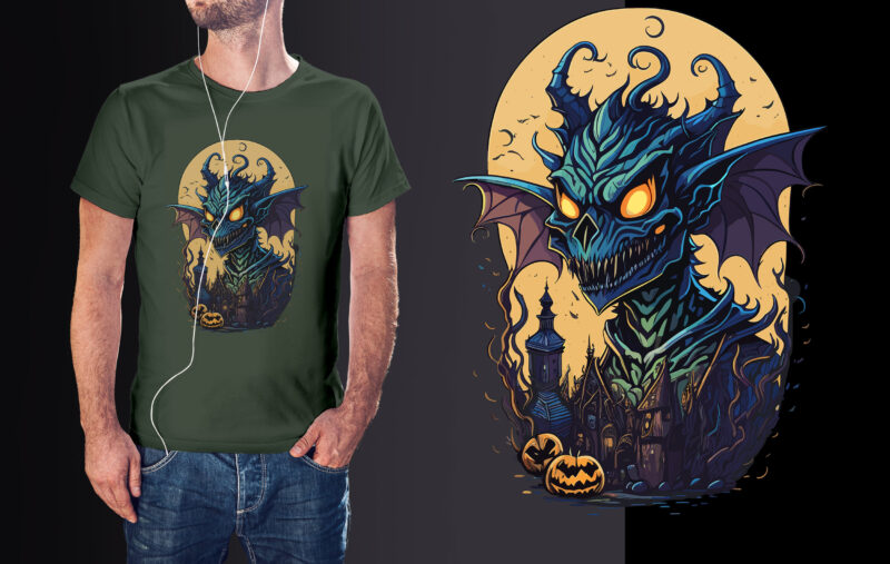 Scarry Dragon Halloween Tshirt Vector