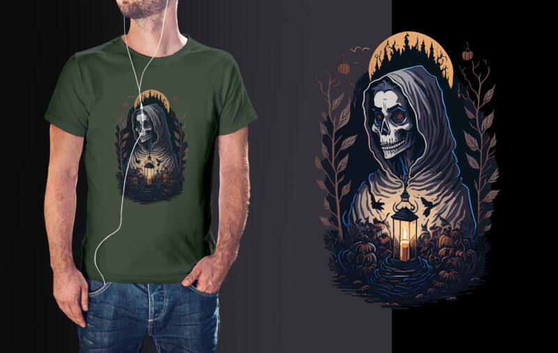 Spooky Halllowen Skull Nun Tshirt Design