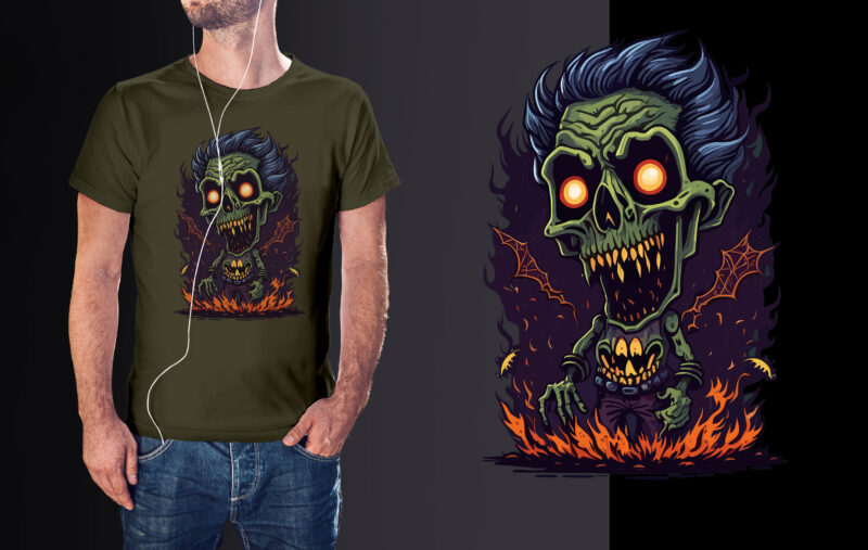 Spooky Halloween Zombie tshirt Vector