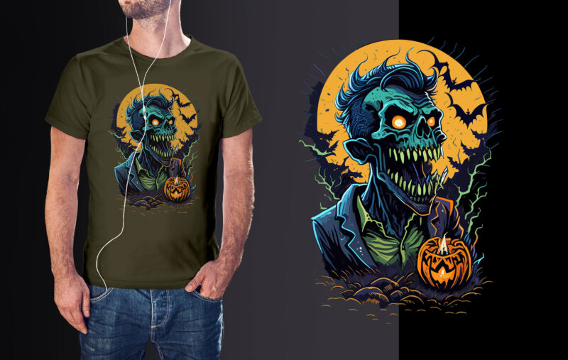 Scarry Monster Zombie Halloween Vector Tshirt