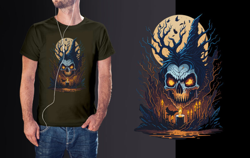 Spooky Skull Zombie Halloween Tshirt Design