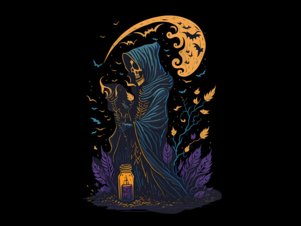 Spoky skull witch halloween tshirt design