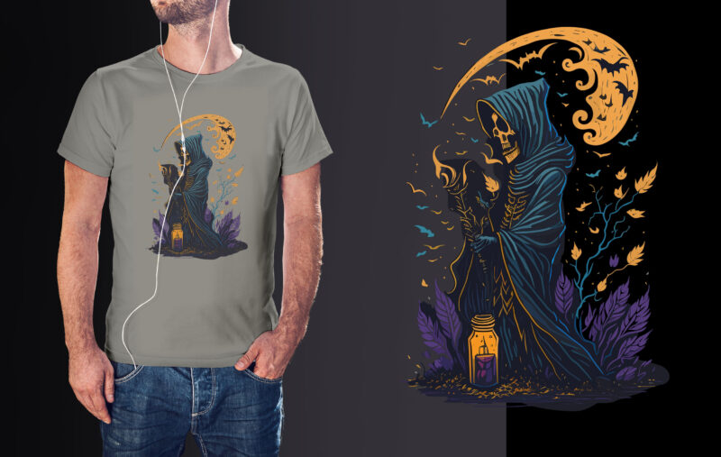 Spoky Skull Witch Halloween Tshirt Design