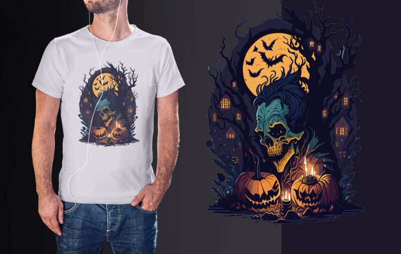 Spooky Pumpkin Dracula Halloween Tshirt Design