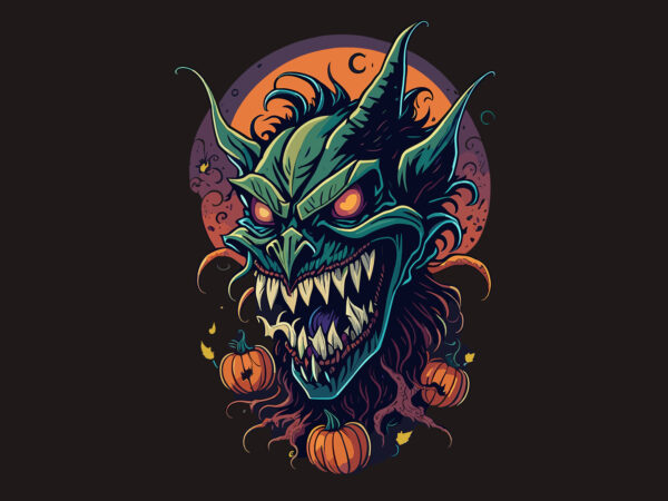 Spooky monster gargoyle halloween ghost t shirt template vector