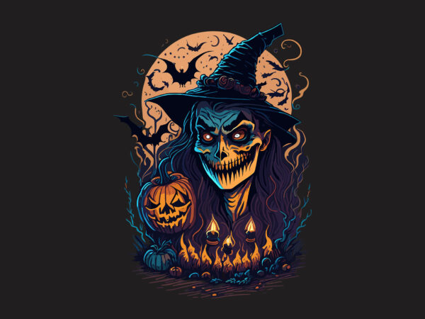 Spooky witch halloween bat pumpkin tshirt design