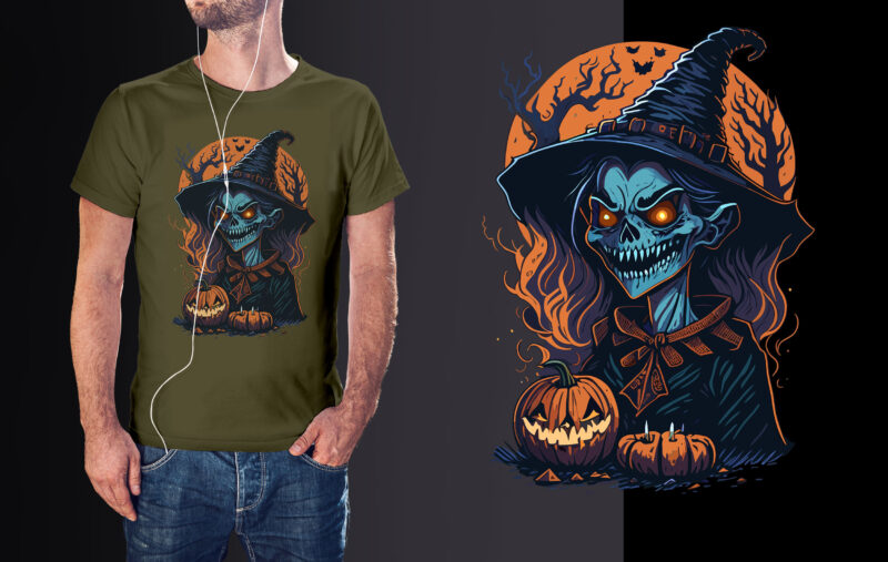 Spooky Witch Halooween Tshirt Design