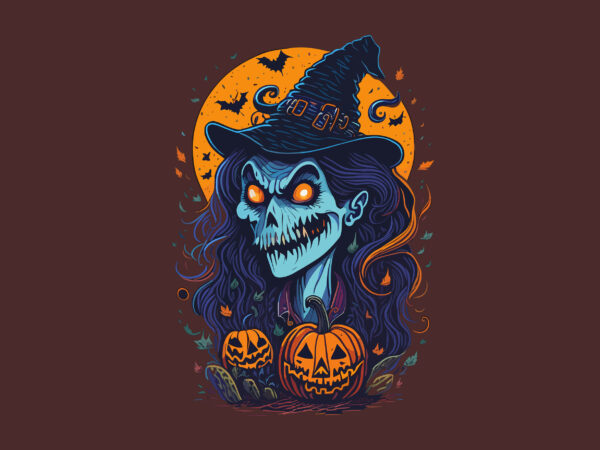 Spooky smile witch hallowen tshirt design