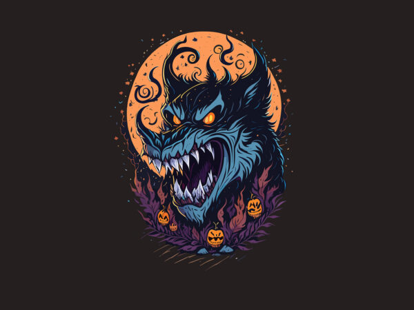 Spooky wolf gargoyle halloween tshirt design