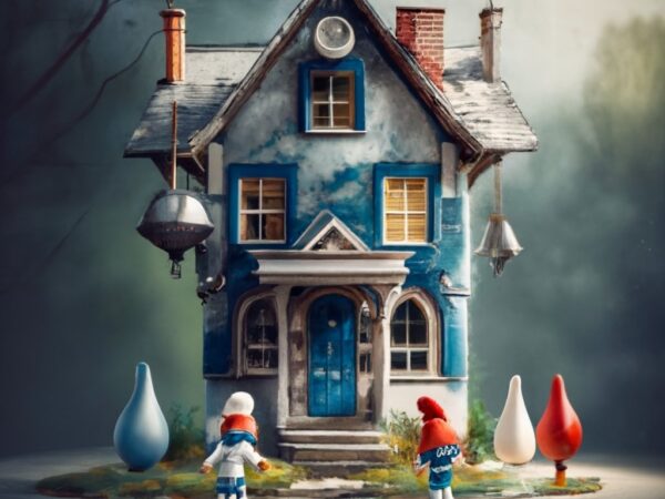 T-shirt design, smurf’s, house in the village watercolor splash png file