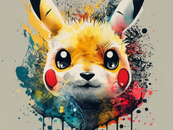 T-shirt design, pikachu watercolor splash, in black and yellow png file