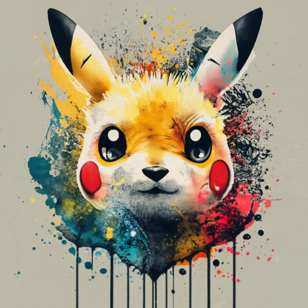 t-shirt design, pikachu watercolor splash, in black and yellow PNG File ...