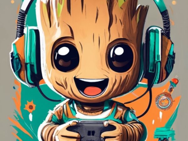 Text “natanael” in modern typography, marvel baby groot gamer on a t-shirt design with a white background png file