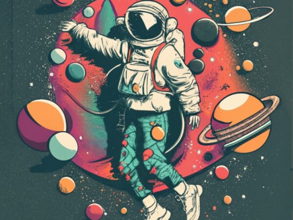 Urban dancer young girl floating in space, t-shirt design png file