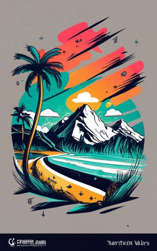 t-shirt design, mountains, vacation , beac PNG File