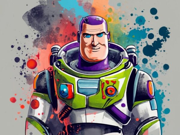 T-shirt design, buzz lightyear. watercolor splash png file