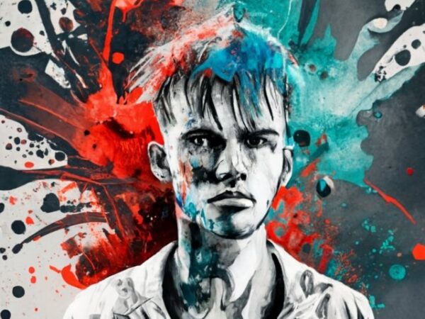 T-shirt design, lil peep the rapper. watercolor splash, in black and white, png file