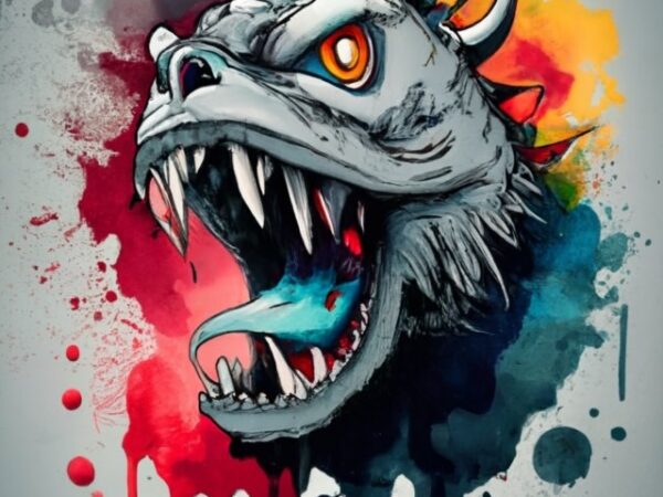 T-shirt design, monster. watercolor splash png file