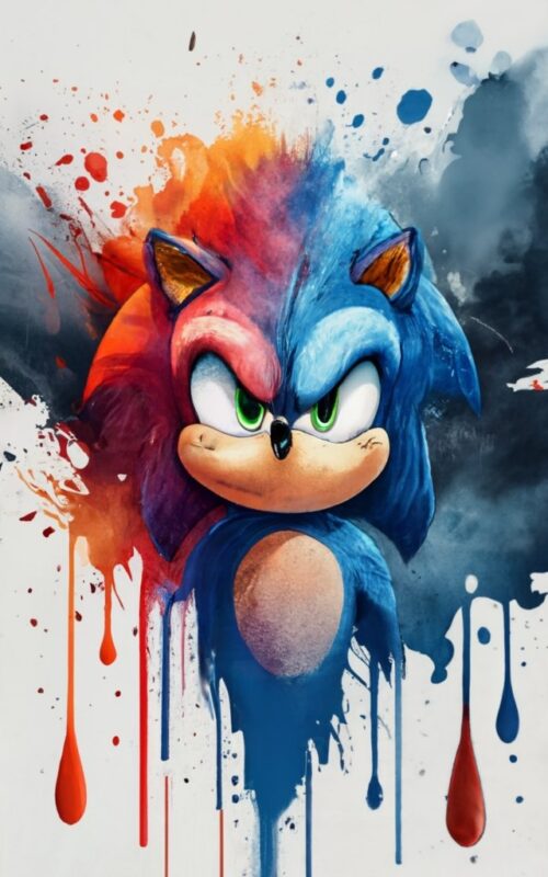 t-shirt design, Sonic the hedgehog. watercolor splash PNG File