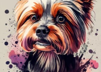 t-shirt design, brown Yorkie dog. watercolor splash PNG File