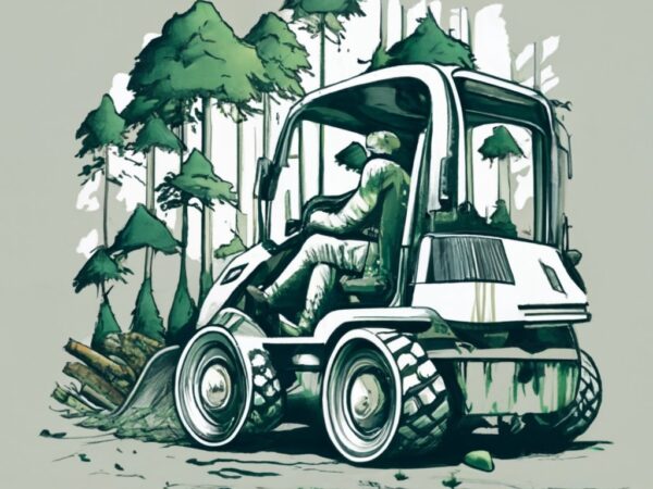 T-shirt design, forestry machine operator. 3d tex ” silvicultura”. watercolor splash png file