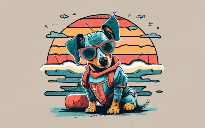 t-shirt design.vintage retro sunset distressed design,a cute Dachshund with a Spiderman outfit and PNG File