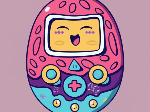 Vibrant t-shirt design of a tomagotchi png file