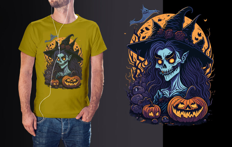 Spooky Pumpkin Witch Halloween Tshirt Design