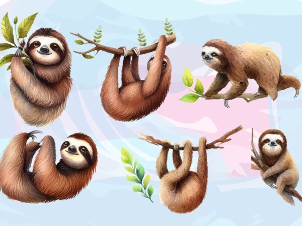 Sloth animals watercolor png clipart t shirt template vector