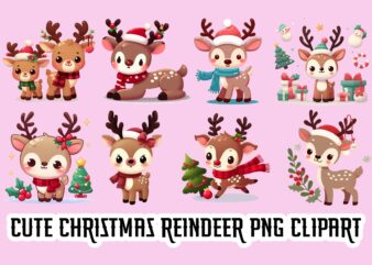 Cute Christmas Reindeer PNG Clipart Bundle t shirt vector file