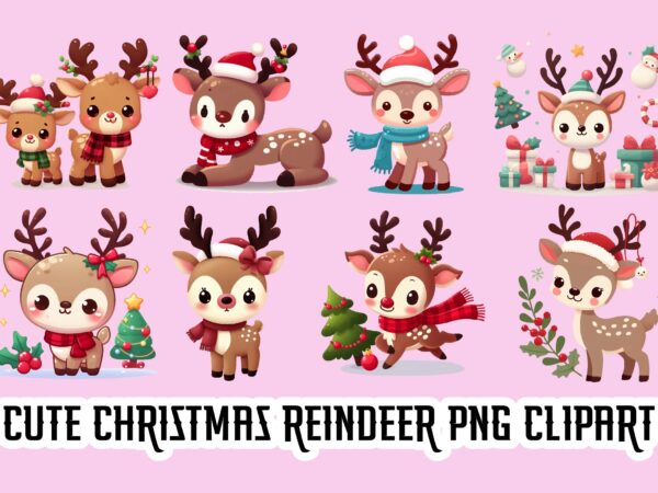 Cute christmas reindeer png clipart bundle t shirt vector file