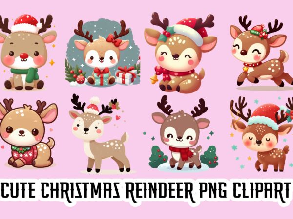 Cute christmas reindeer png clipart bundle t shirt vector file