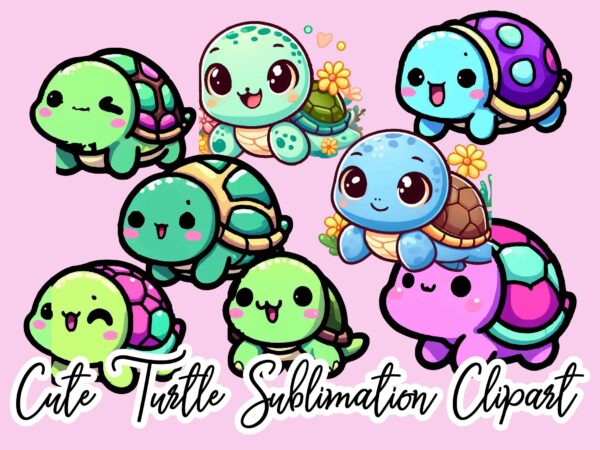 Cute turtle sublimation clipart bundle t shirt vector file