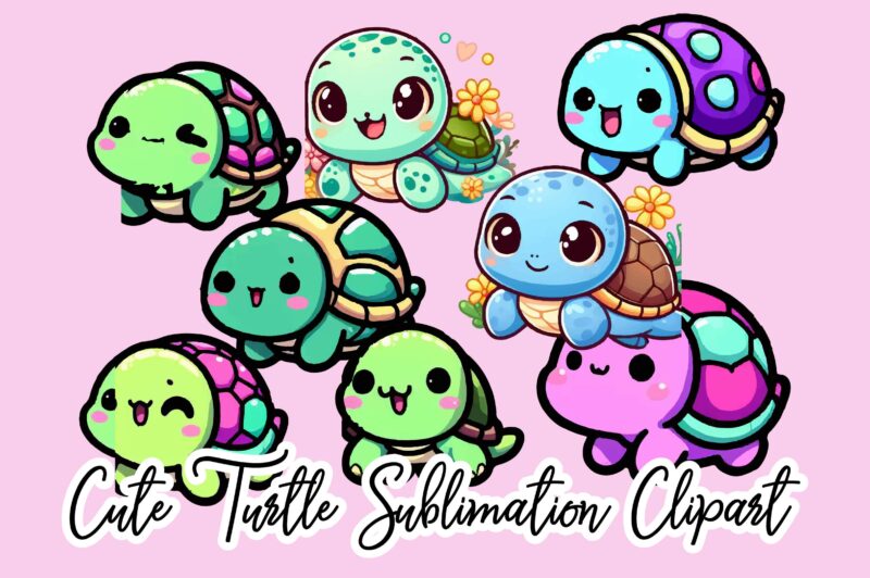 Cute Turtle Sublimation Clipart Bundle