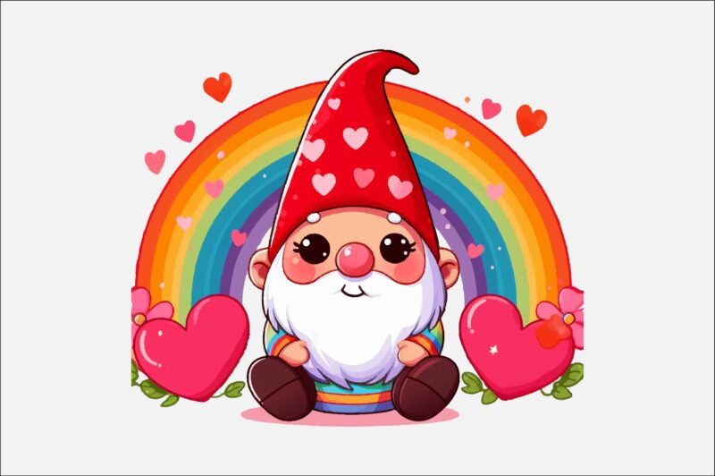 Gnome Valentines Day Rainbow PNG Bundle