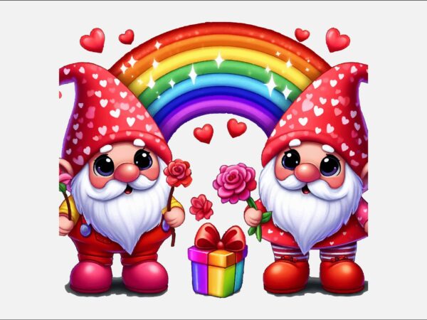 Gnome valentines day rainbow png bundle t shirt design template