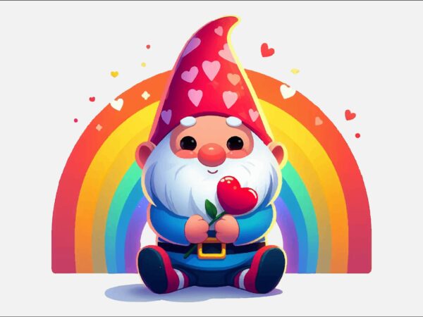 Gnome valentines day rainbow png bundle t shirt design template