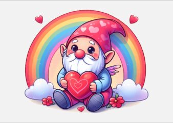 Gnome Valentines Day Rainbow PNG Bundle t shirt design template