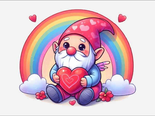 Gnome valentines day rainbow png bundle t shirt design template