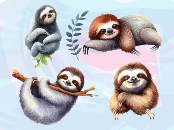 Sloth animals watercolor png clipart t shirt template vector